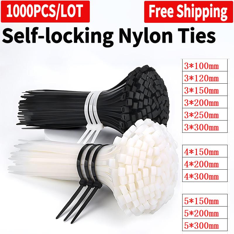 1000 PCS Self-Locked Nylon Cable Tie White/Black Plastic Wire Zip Ties Sets Fixed Binding Strong Snap High Temperature Resistant