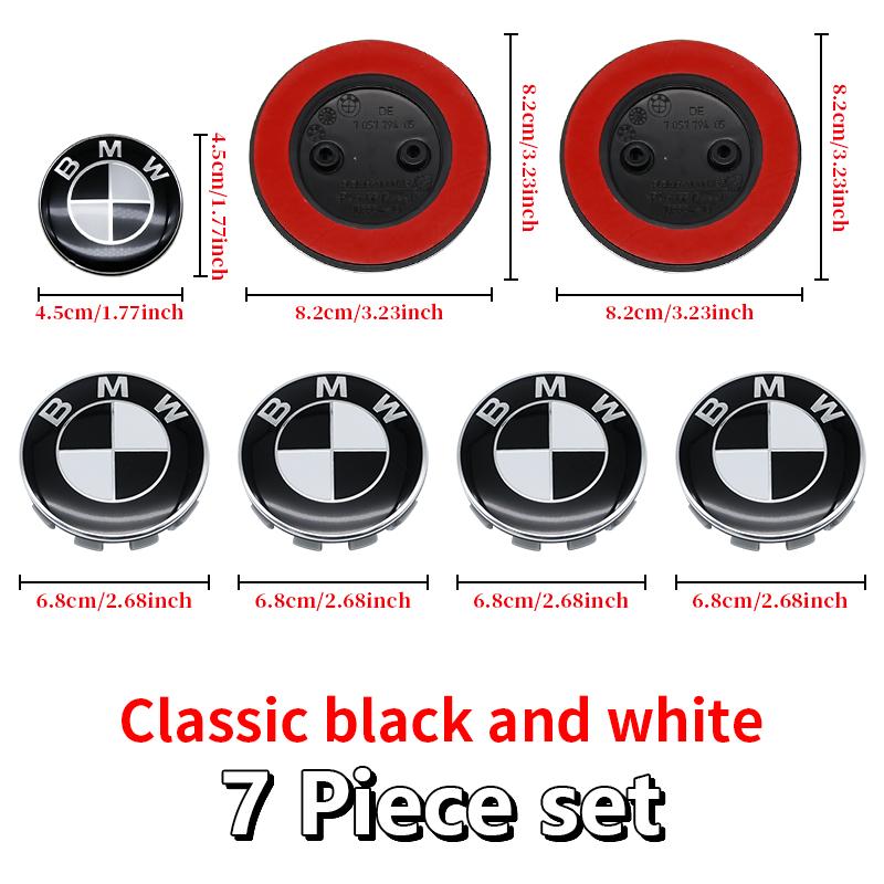 Universal Base Black White Badge Set for BMW 7Pcs 68mm 56mm 82mm 74mm  Hood Trunk Wheel Steering Logo 7Pcs 2-Pin 3-Pin Clips Kit GX9