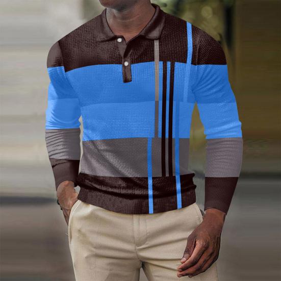 Мужской весенне-осенний топ с цветными блоками и пуговицами с отложным воротником и длинным рукавом, мягкая дышащая повседневная мужская рубашка средней длины в деловом стиле