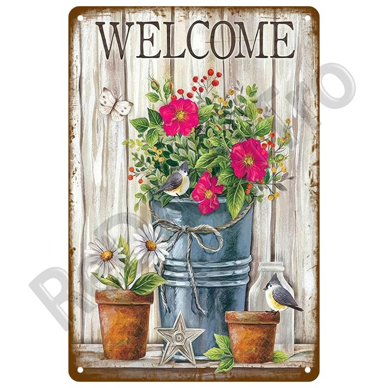 Vintage Metal Plaque Plates Decor Garden Flower Rules Metal Sign For Pub Bar Home Wall Decor Art Tin Signs Flower Poster Gift