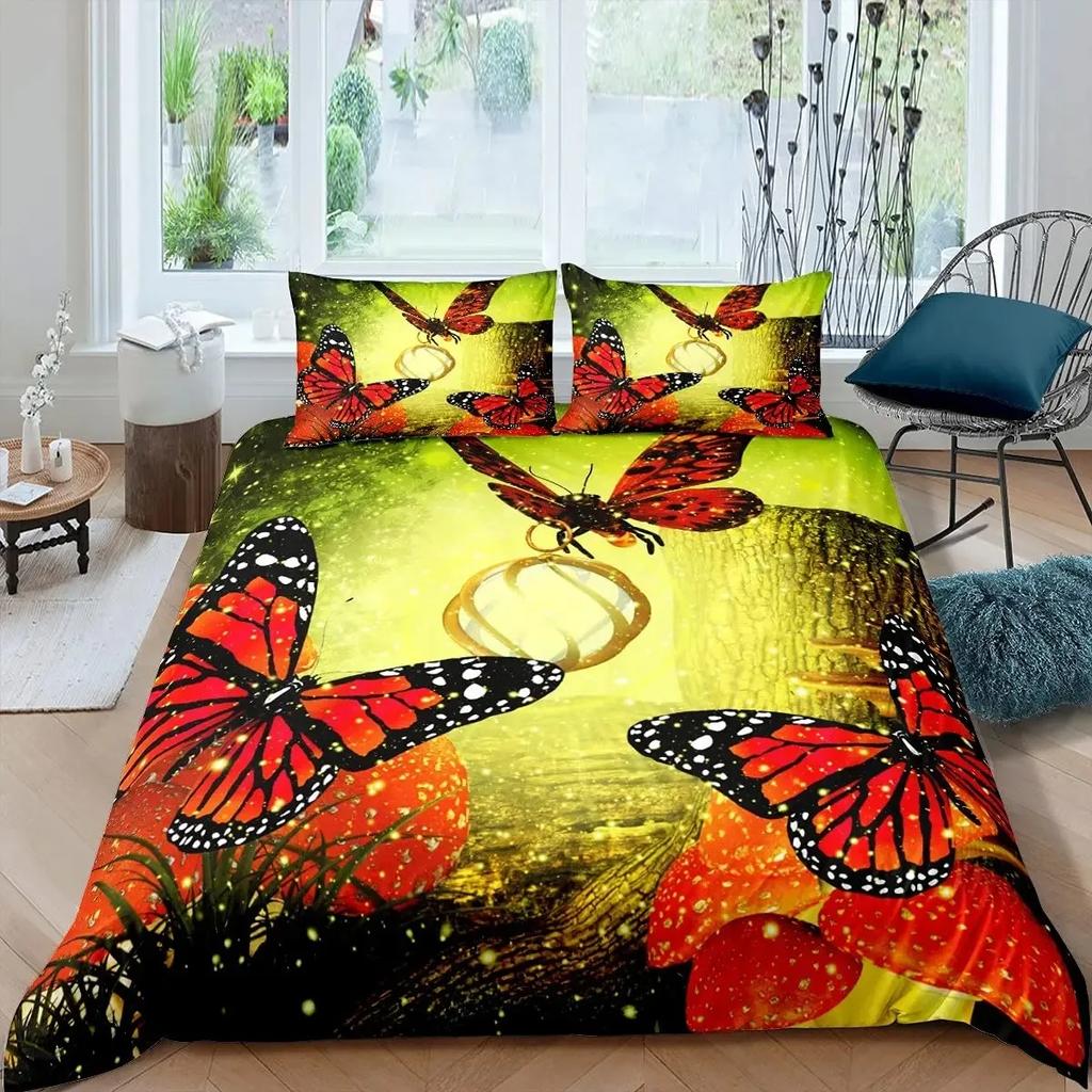 Gold Butterfly Duvet Cover Set for Girls Gold and White Butterflies Bedding Sets Flying Butterfly Black Luxury Comforter Cover
