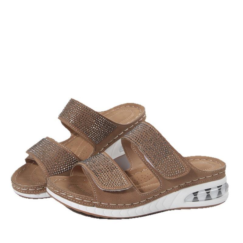 Новая женская обувь с водными бриллиантами, туфли на танкетке с толстой подошвой на воздушной подушке и шлепанцы на плоской подошве