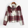 Модное женское короткое пальто с капюшоном и длинным рукавом в клетку, куртка и верхняя одежда