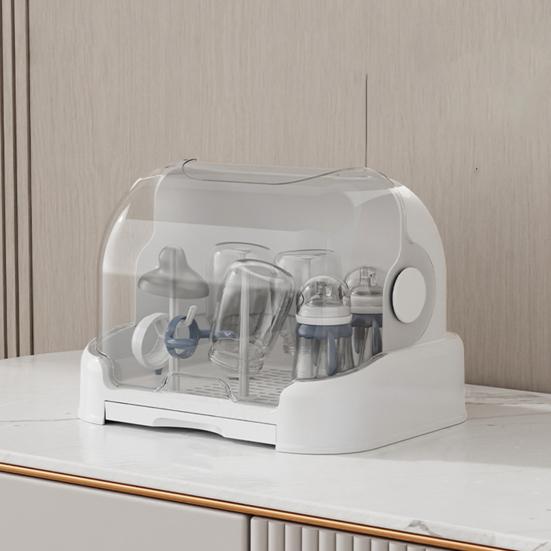 Baby Bottle Drying Rack with Transparent Lid Large Capacity Dustproof Easy to Clean Baby Bottle Storage Box with Removable Drain Tray