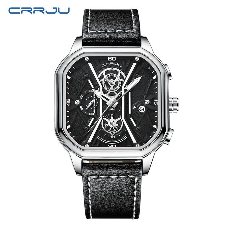 CRRJU New Leather Strap Men's Watch 2313 Watch Simple Business Personality Men Fashion Waterproof