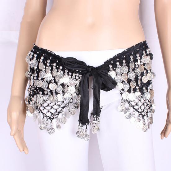 Velvet Belly Dance Waist Chain with Coin Lace-up Lightweight Women Dancing Waist Belt Dancer Accessories