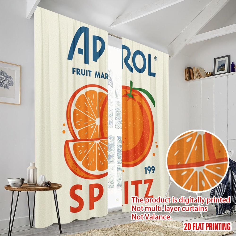 2 шт. 2D плоская печать Шторы Aperol Spritz Фруктовый рынок 100% Полиэстер Без электричества Семейная вечеринка Идеально для