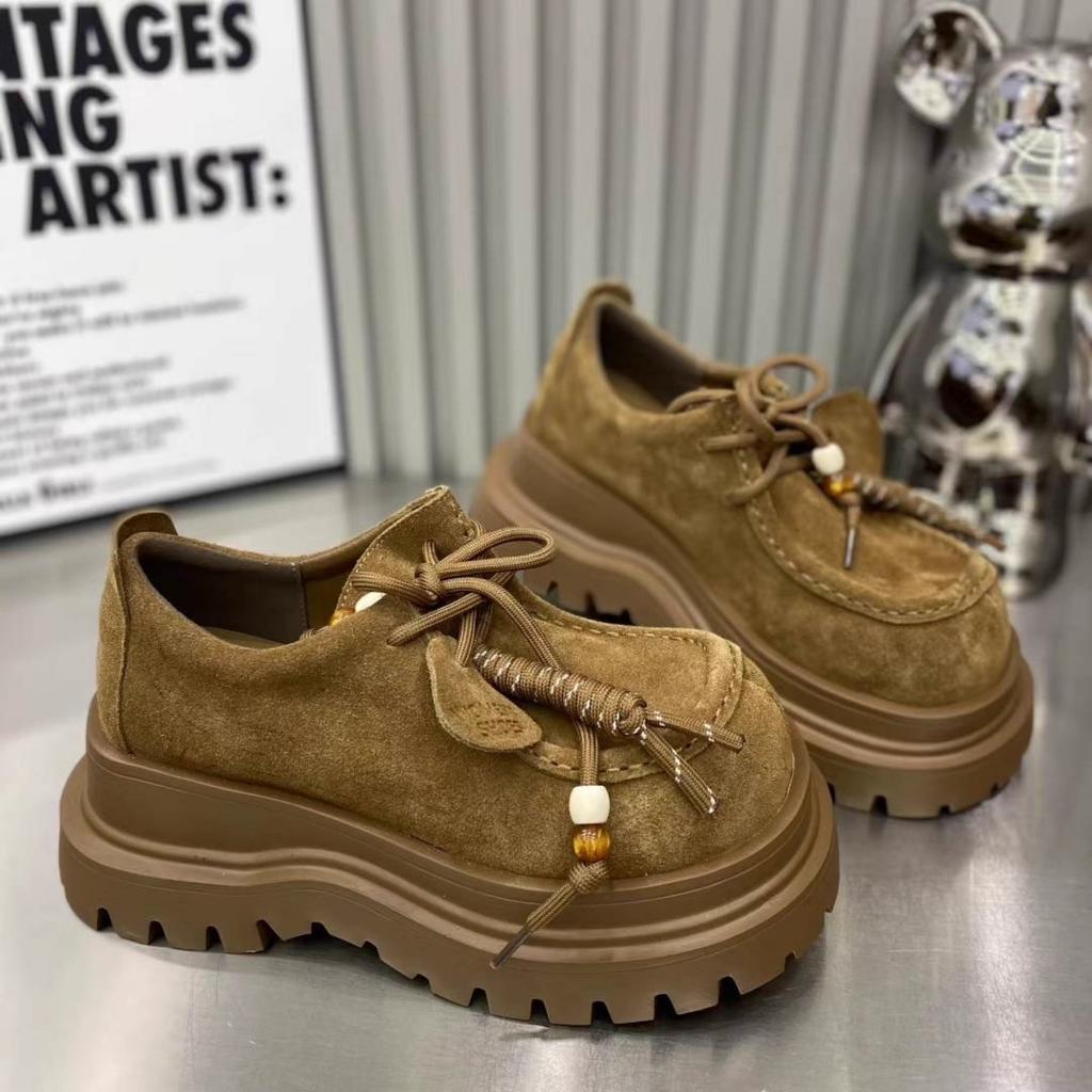 Cowhide Version Thick Sole Height Increase Small Women's Shoes Genuine Leather Women's Autumn New Muffin Loafer Single Shoes