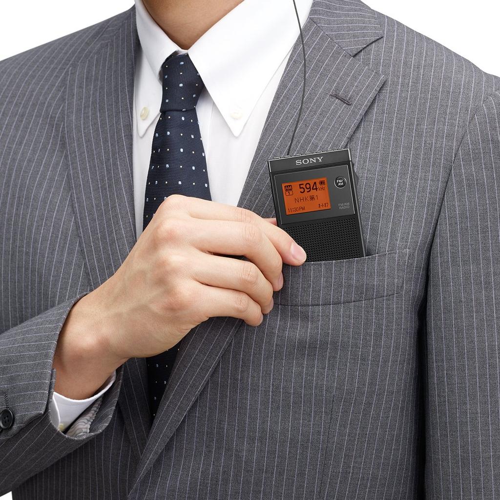 Sony PLL Synthesizer Radio FMAMWide FM Compatible, Single Ear Winding, Business Card Size SRF-R356 Black