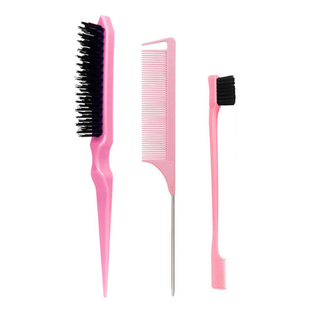 3Pieces Hair Styling Comb Set Teasing Hair Brush Rat Tail Comb Edge Brush for Edge Back Brushing Combing Slicking Hair