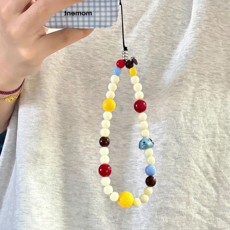 Korean Cute Blue Puppy Color Bead Beaded Phone Chain Charm Lanyard For iPhone Samsung Universal Accessories Girl Jewelry Pendant