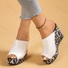 Fashion Fish Mouth Leopard Fashion Casual Wedge Heel Slippers for Women's 2025 Summer New Open Toes Breathable Comfortable Beach Sandals