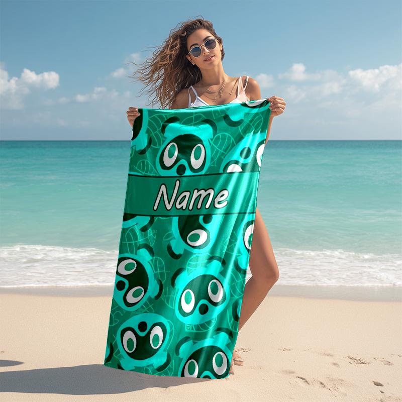 Personalized customized proof beach towel with Animal Crossing pattern - soft, absorbent, quick-drying, perfect swimming, camping&bathing