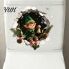 Humid Resistant Bathroom Wall Stickers Christmas 3D Toilet Sticker, Cute Elf Boy Breaking Through Decal, Home Decoration Accessories Funny Cracked