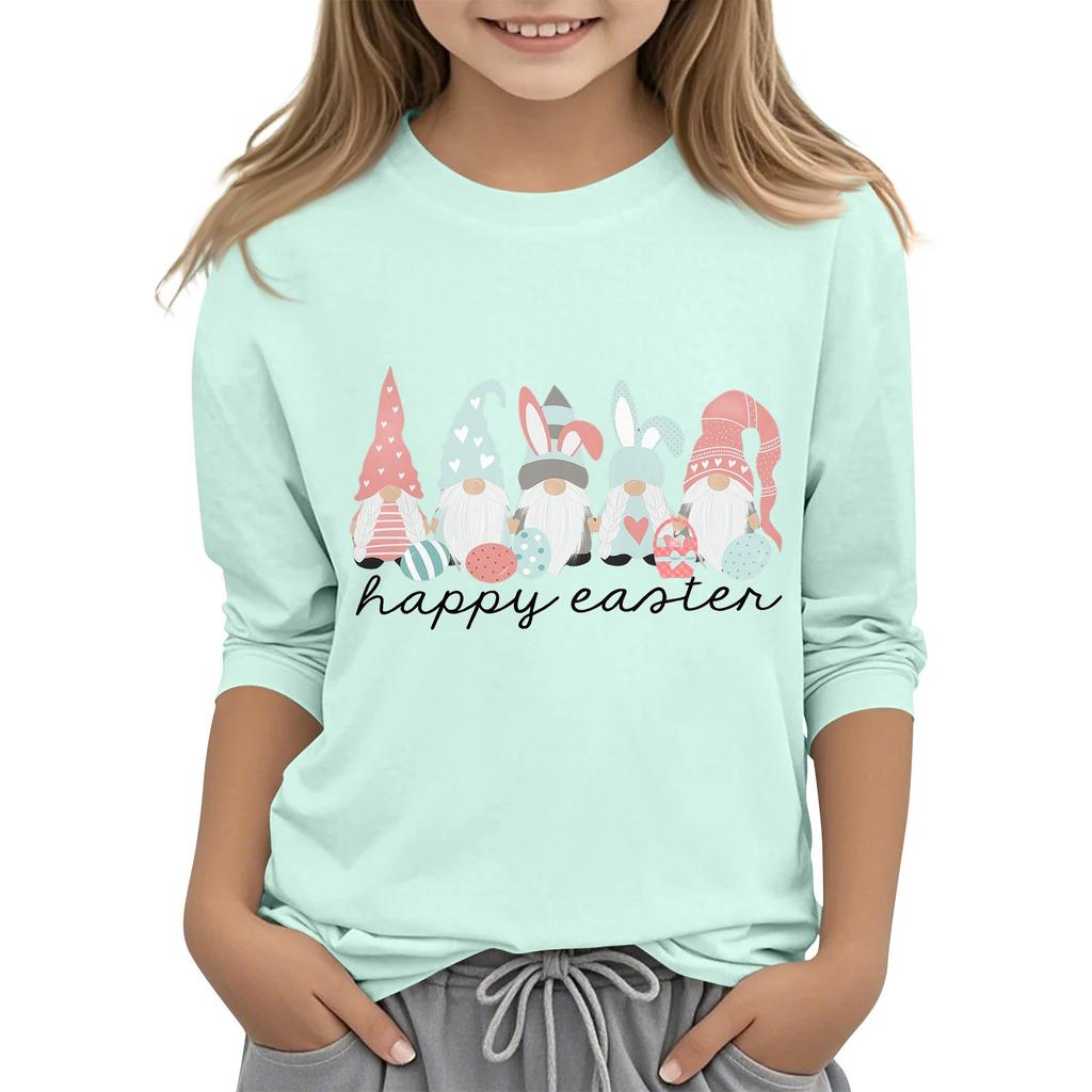 Повседневная футболка с круглым вырезом и пасхальным принтом, с рукавами 7 точек для детей
