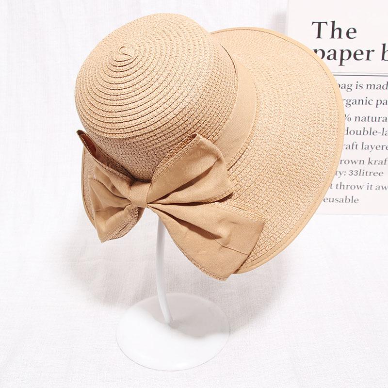 Bow Sun Hat Wide Brim Floppy Hats Women Beach Panama Straw Dome Bucket Hat