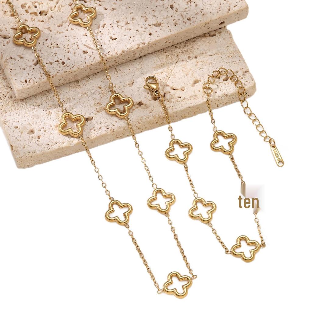 Минималистичный браслет-ожерелье из нержавеющей стали с покрытием 18 карат в виде четырехлистного клевера для женщин