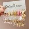 5/6 Pairs Pink White Resin Butterfly Heart Earrings Set for Women Trend Jewelry Gold Metal Pearls C Shape Earings Femme 2023 New