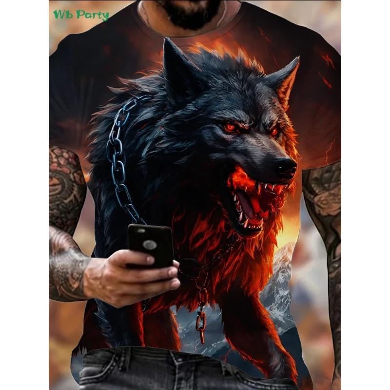 Модная мужская футболка с 3D-графикой волка, летняя, для улицы, с коротким рукавом, новый тренд, с круглым вырезом, мужские топы, оверсайз, мужская одежда