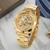 FORSINING Automatic Men Watch Luxury Gold Tone Classic Cushion Case Steampunk Skeleton Mechanical Male Business Dress Wristwatch