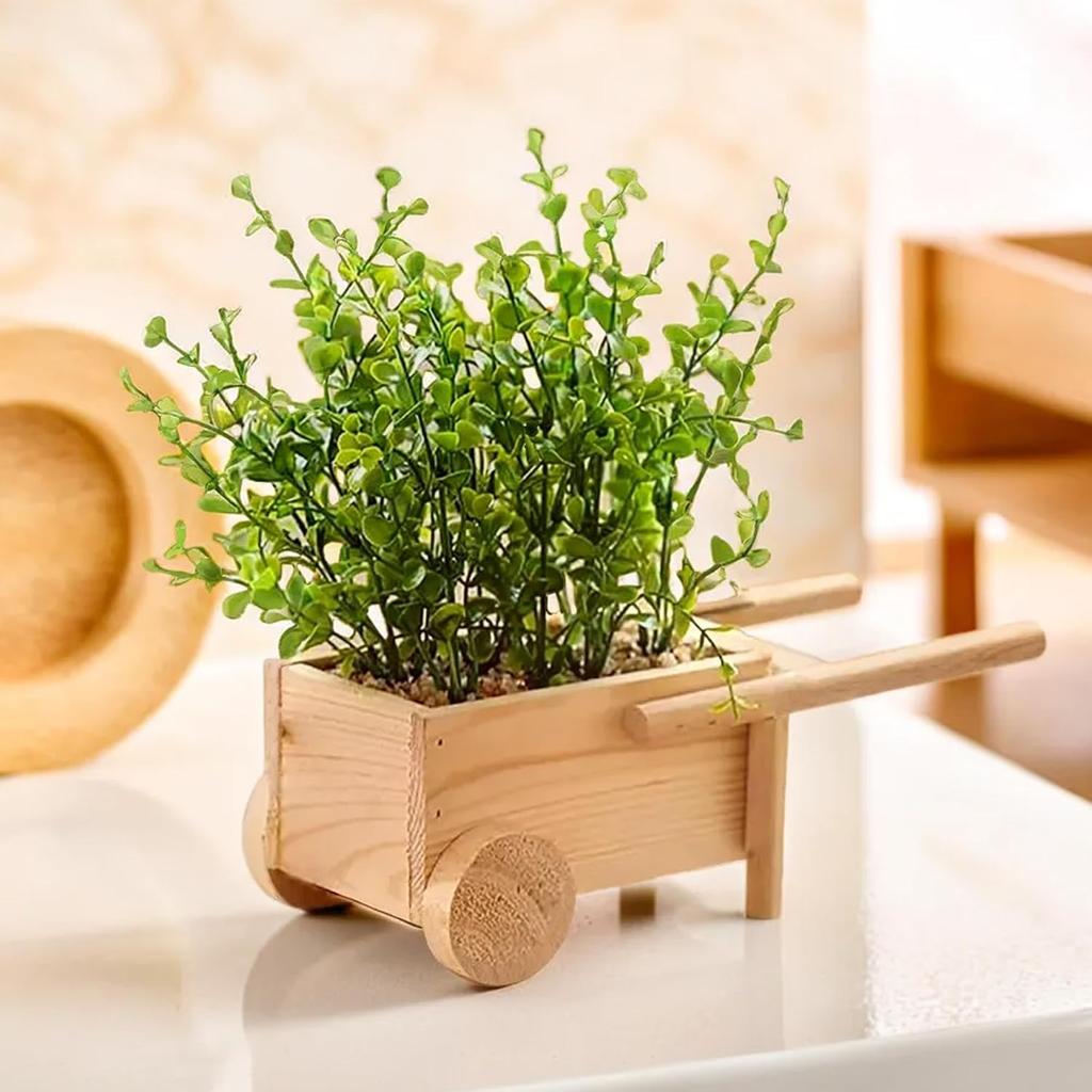 Artificial Plants With Wooden Pot, Artificial Plants For Decoration - 23 Cm