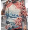 Japanese Style Men's T-Shirt Fujiyama Cherry Blossoms Printed T-Shirts Casual Loose Short Sleeved Tee Oversized Men Clothing Top