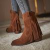 Nubuck Leather Short Boots Women Boots High Heels Shoes Cow Suede Tassel Winter Boots Warm Western Boot Female Boots Big