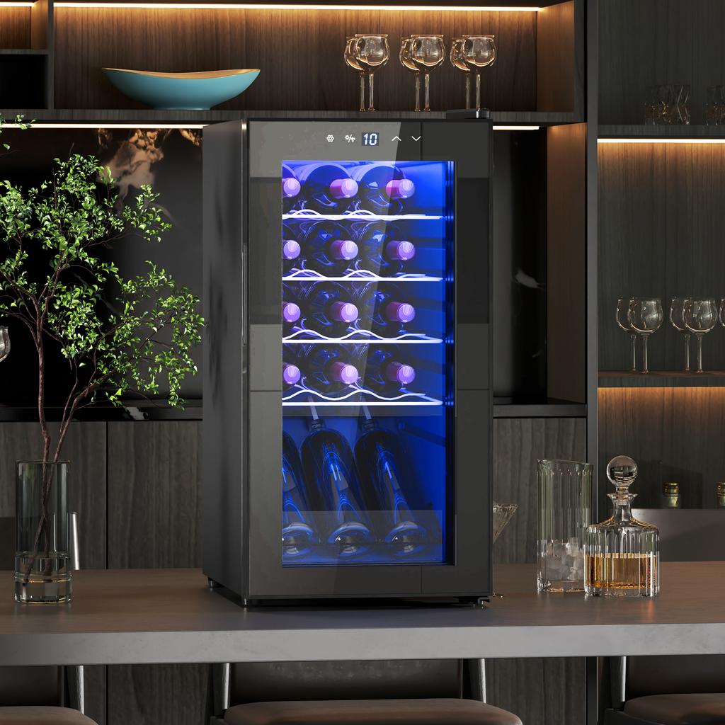 Wine Fridge Cellar for 15 Bottles, 44L Capacity, with Temperature Control and Adjustable Shelves, Black