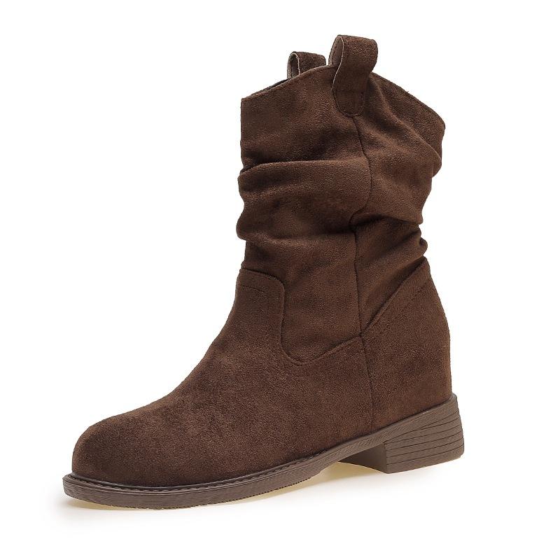 Винтажные одинарные ботинки на низком каблуке, ботинки с ворсом, женские 2025 новые осенние матовые ковбойские короткие ботинки в западном стиле, ботинки-мартин средней длины