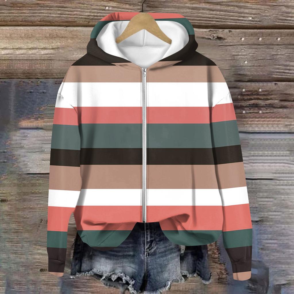 Jackets For Women Long Sleeve Coat Zip Up  Print Outerwear Casual Jackets