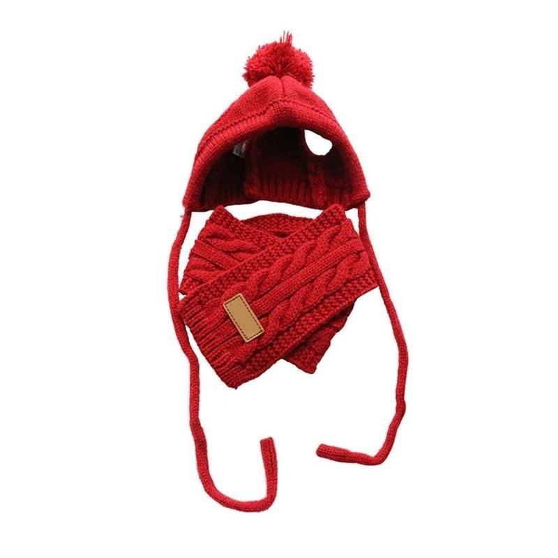 Зимняя теплая вязаная шапка в полоску для собаки + шарф с воротником, костюм Тедди для щенка, рождественская одежда, 1 шт.