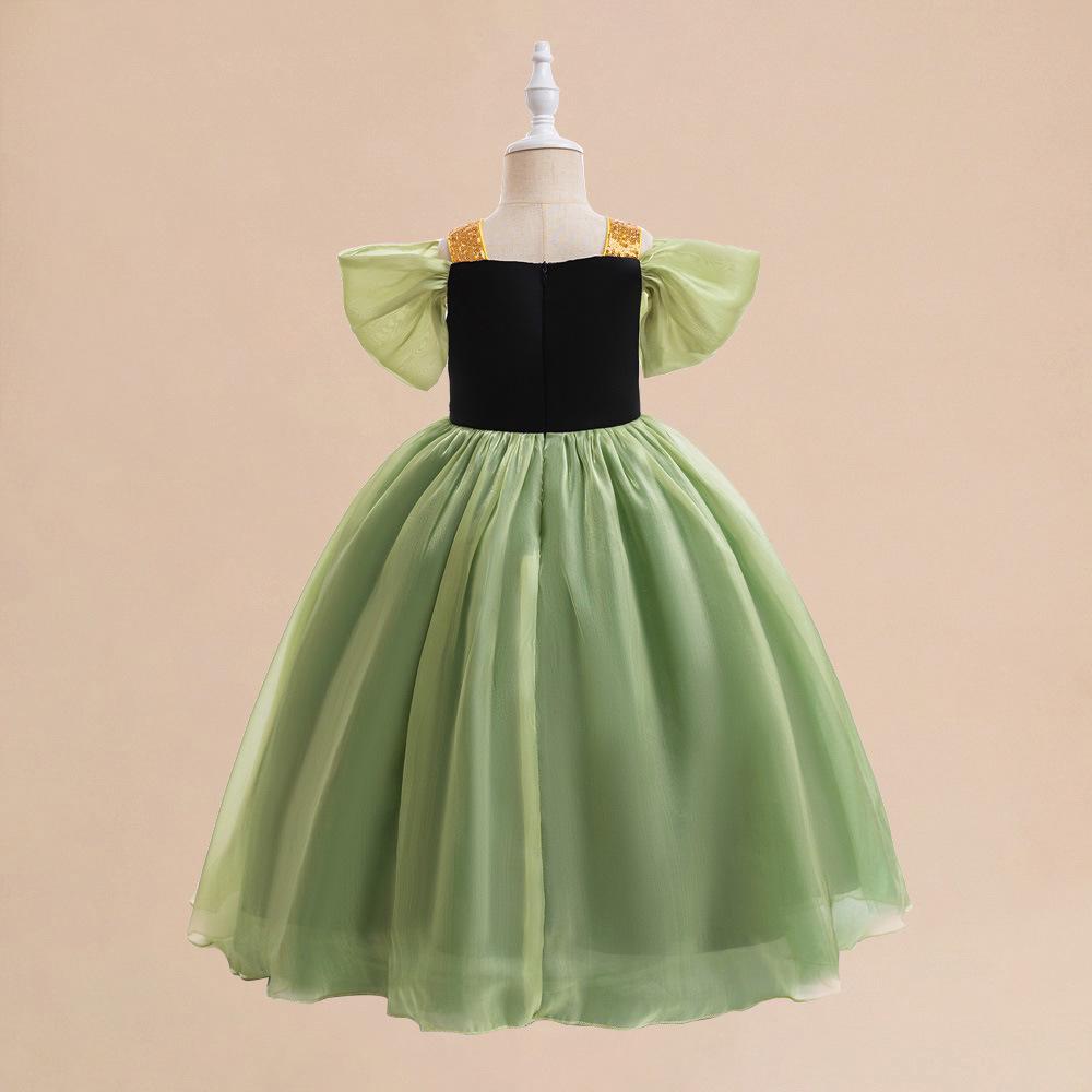 Halloween Frozen Princess Anna Sequin Mesh Dress for Girls - Stage Performance Costume