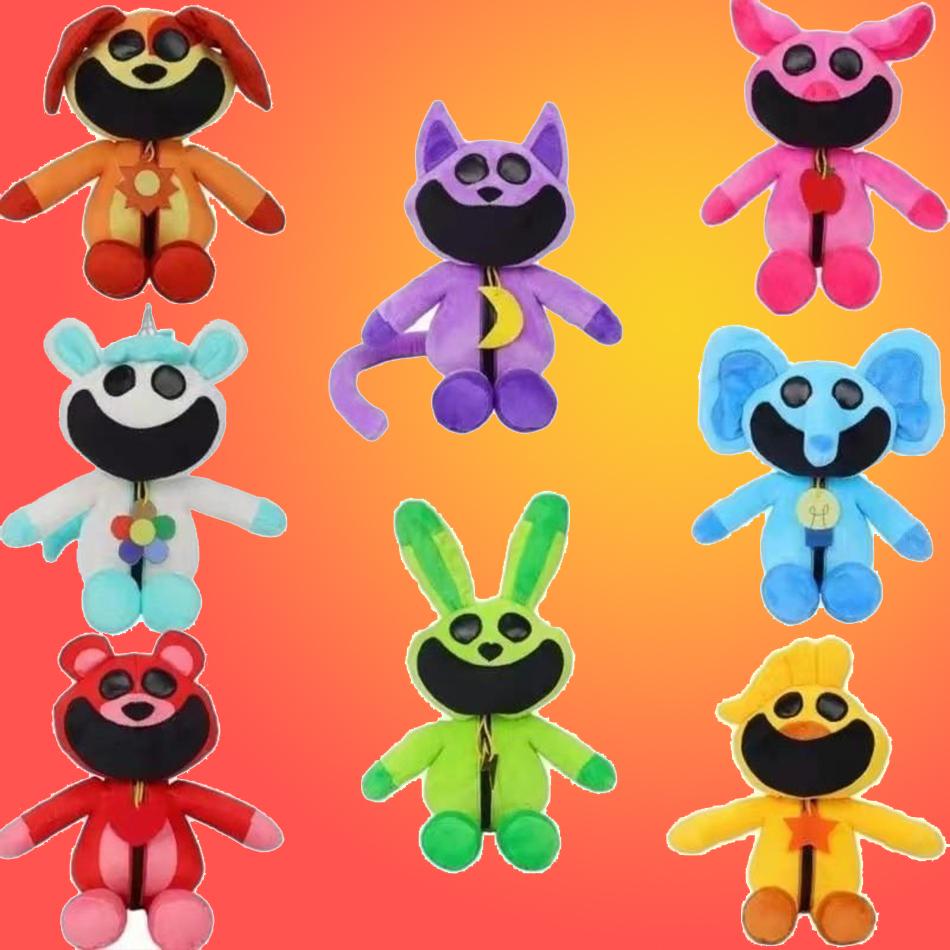 8 Smiling Critters Plush Toys Jumping House Cat Pup Bear Holding Plush Cat Pup Plush Doll Decoration Kawaii Soft Fill Toy Childr
