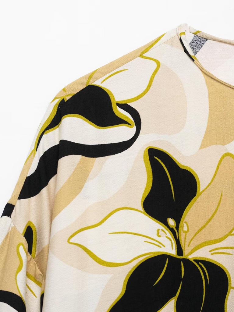 Летний ретро комплект из рубашки с длинным рукавом и брюк с широкими штанинами с гавайским принтом в европейско-американском стиле