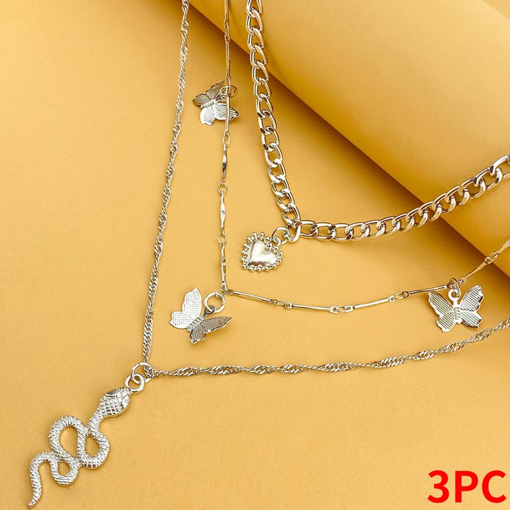 Ожерелье из трех частей в виде змеи, богемное женское ожерелье, ожерелье с подвеской в ​​виде змеи, трехслойное ожерелье с толстой цепочкой