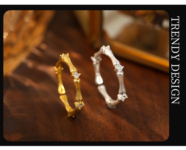 Кольцо Banyan Tree из серебра 925 пробы с цирконом, бамбук, открытое кольцо для женщин - Элегантное и модное украшение на указательный палец