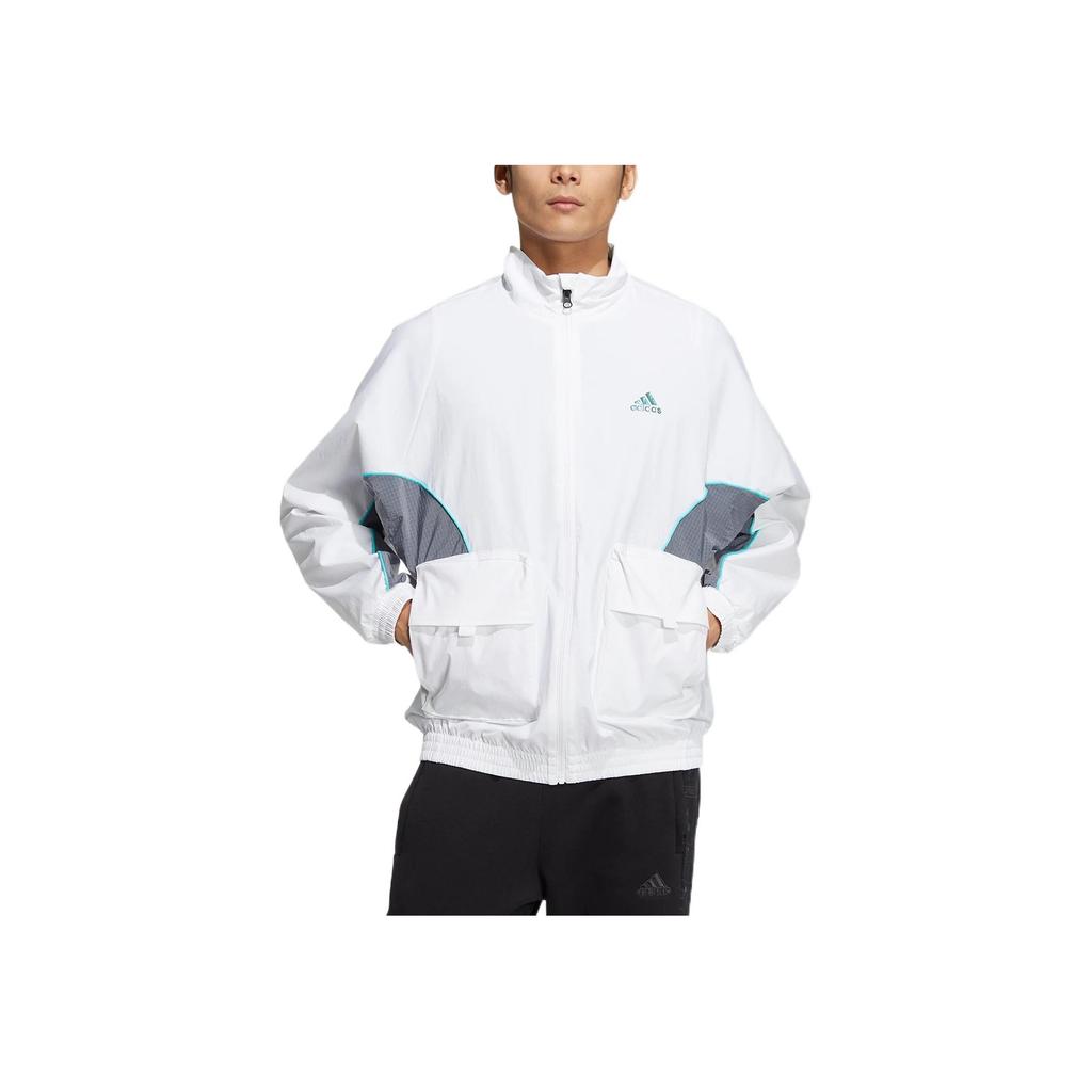 adidas Лоскутная куртка с логотипом и воротником-стойкой на молнии. Мужская верхняя одежда белого цвета HM5146.