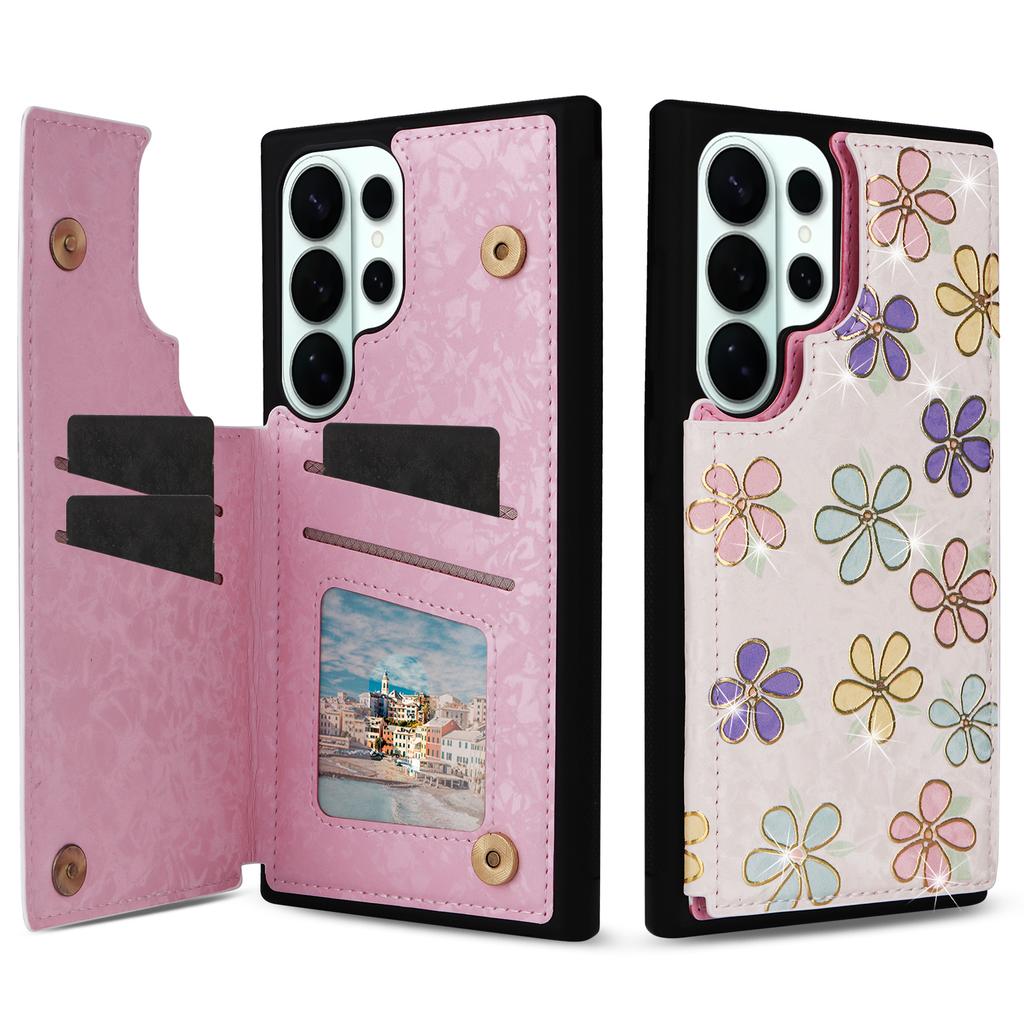 For Samsung Galaxy S26 Ultra Case Flower Leather TPU RFID Blocking Phone Cover Card Slots