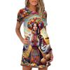 Elegant 3D Abstract Oil Painting Figures Print Women Dress New 2025 Summer Clothing Dress Short Sleeve Loose Casual A-Line Dress