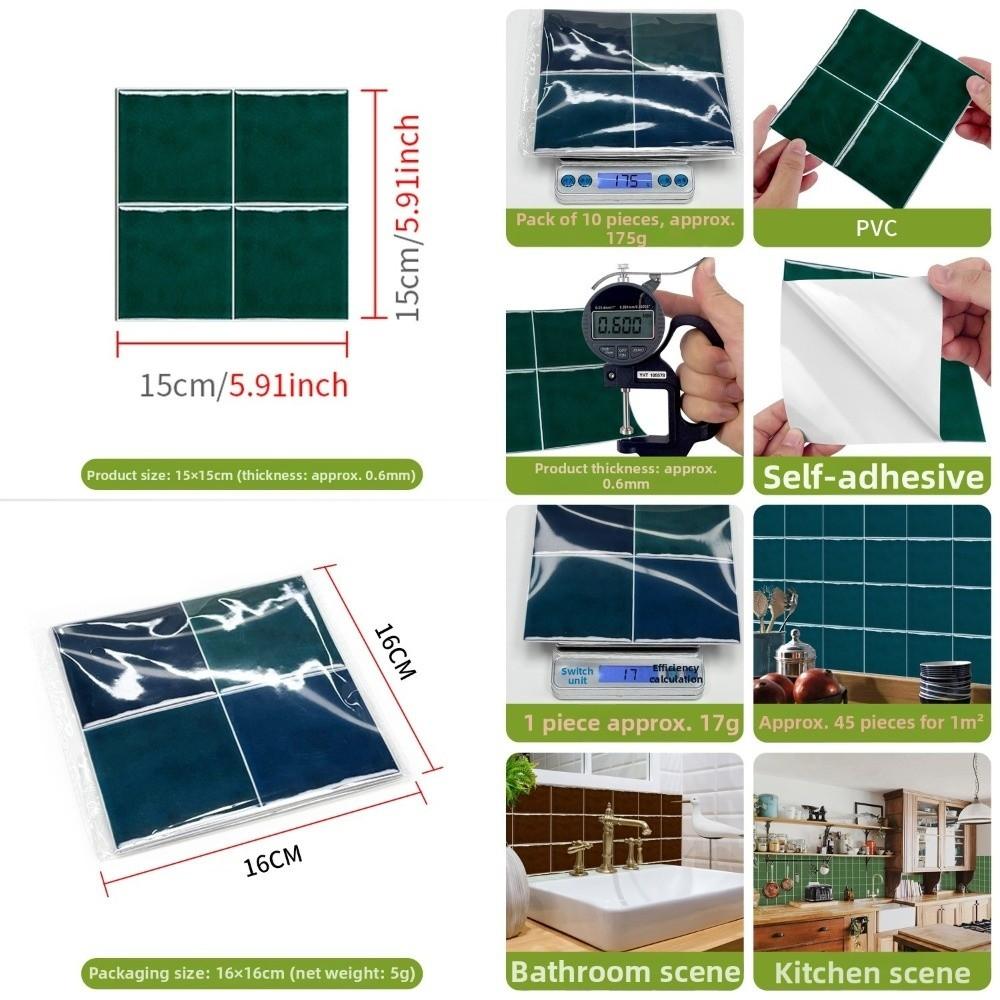 10pcs Green Peel Stick Backsplash 5.9in Wall Tile Decals Ceramic Tile Stickers  Kitchen Backsplash