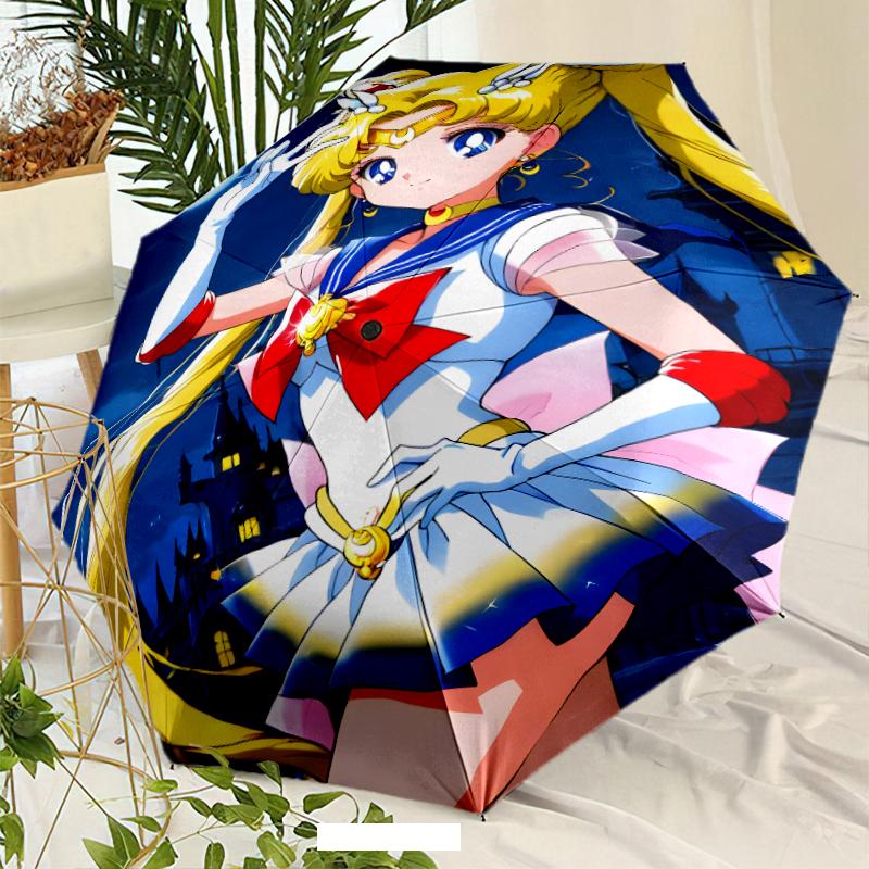 Sailor Moon Umbrella with Automatic Open/Close & Self-8-Rib Heavy-Duty Umbrella, Compact Travel Umbrella Suitable for Outdoor