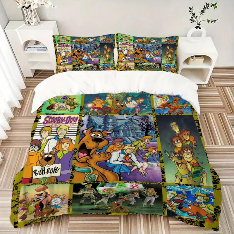 3Pcs Scoobydoo Mystery Adventure Bedding Set Soft Fabric Duvet Cover Pillowcases Christmas Xmas Halloween Gift 1 Duvet Cover 2 Pillowcase L1401
