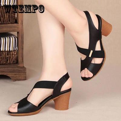 Женские летние босоножки на среднем каблуке, нескользящая удобная черная верхняя одежда на толстом каблуке, пляжная обувь