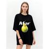 Oversized T-Shirt Black Afar Text and Pear Print Casual Streetwear Fashion Top for Women and Men
