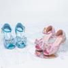 Girls' high-heeled shoes for spring and summer, sweet and stylish with rhinestones, sheer fabric, butterfly knot, non-slip soft sole, Elsa princess