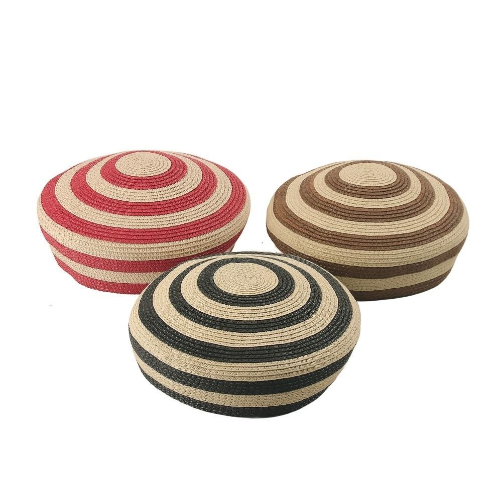 Color Block Straw Top Hat Striped Pattern Sun Hat Brim Hat Dome Cap Beach Vacation