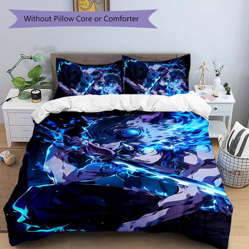 3pcs Hashibira Inosuke Design Cover Set - HD Printed Bedding with 1 Cover and 2 Pillowcases - Perfect for Home and Dorm Decor