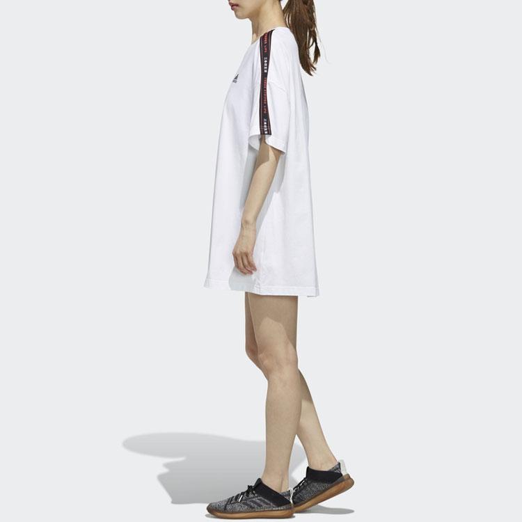 Adidas Платье SS с логотипом, полосками, повседневное, спортивное, свободное, дышащее, с круглым вырезом, коротким рукавом, женские платья, белое, FJ6882