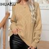 Women's Loose Autumn and Winter Stranded Flower Plug Sleeve Long Sleeve Twist Knit Pullover Sweater Top