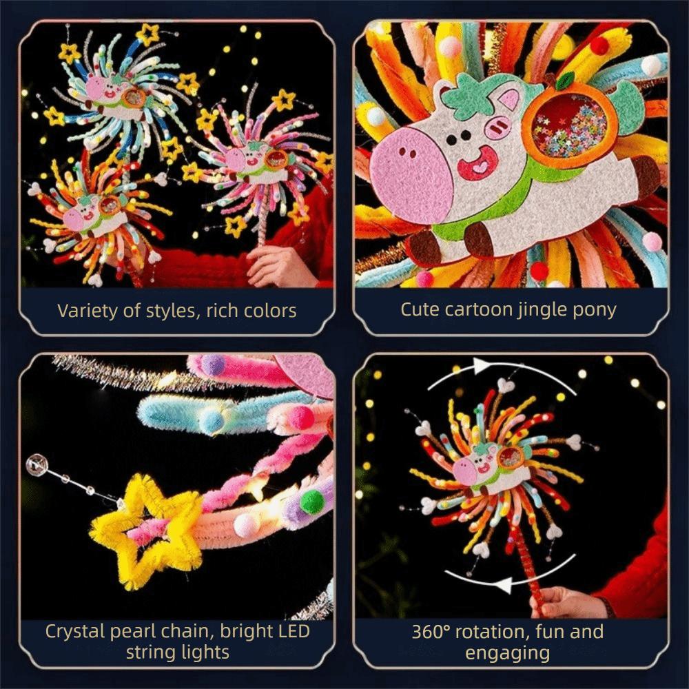 Funny Twister Stick Glowing Rotating Lantern DIY Material Kit Handmade Rotating Lamp Cartoon Cute Spinning Horse Lantern DIY